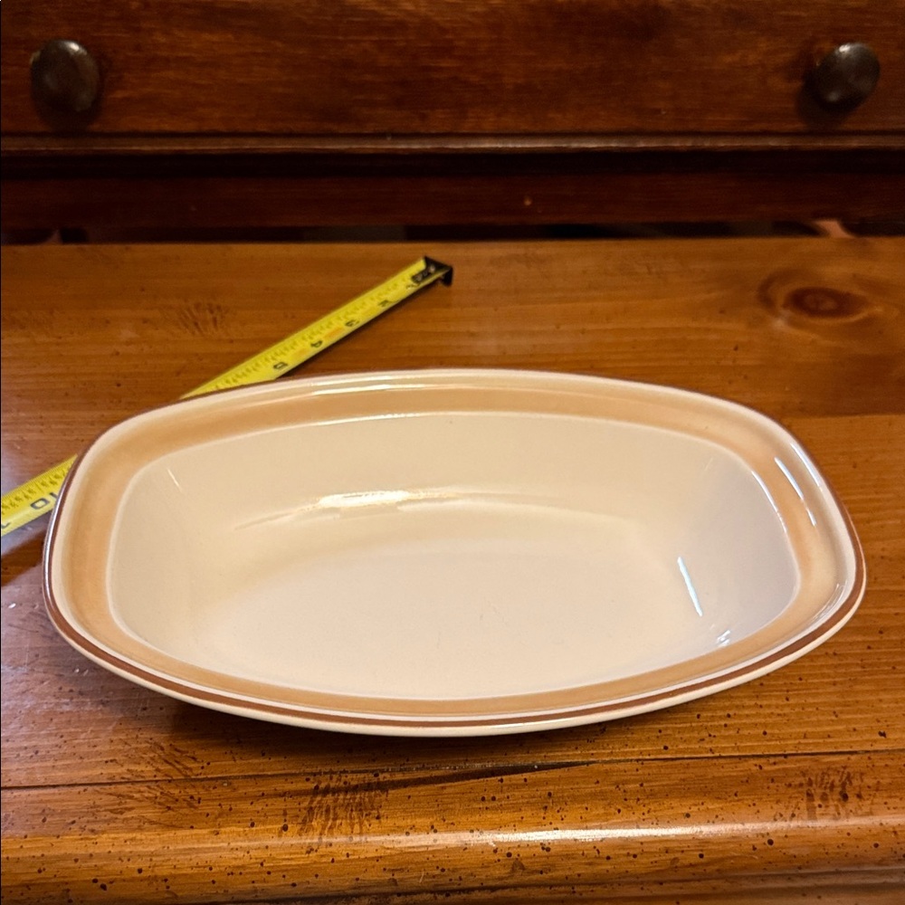 Cream and Tan Stoneware Serving Dish